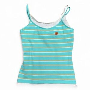 Vintage Y2K Energie Blue Striped Cami Tank Top Double Lined Size Medium‎